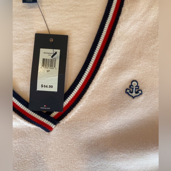 NWT Tommy Hilfiger Powder Pink V Neck Nautical Sweater - Picture 3 of 4